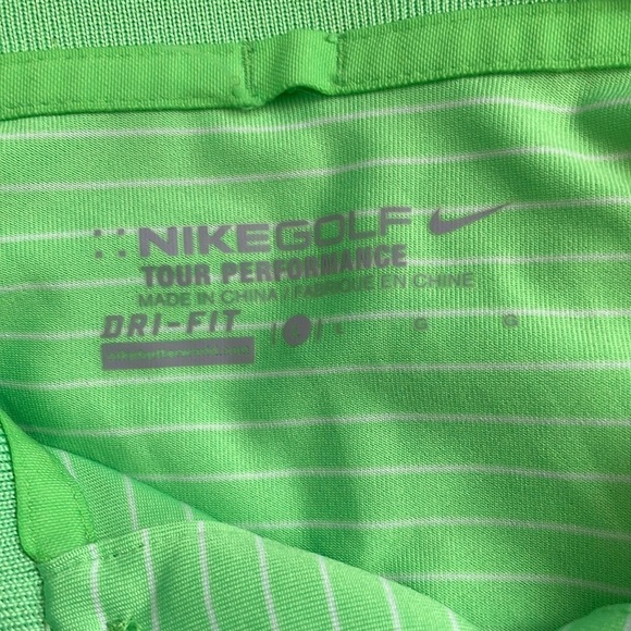 Men's Nike Golf tour performance Neon Green White Stripe Polo shirt Size L - Picture 9 of 11